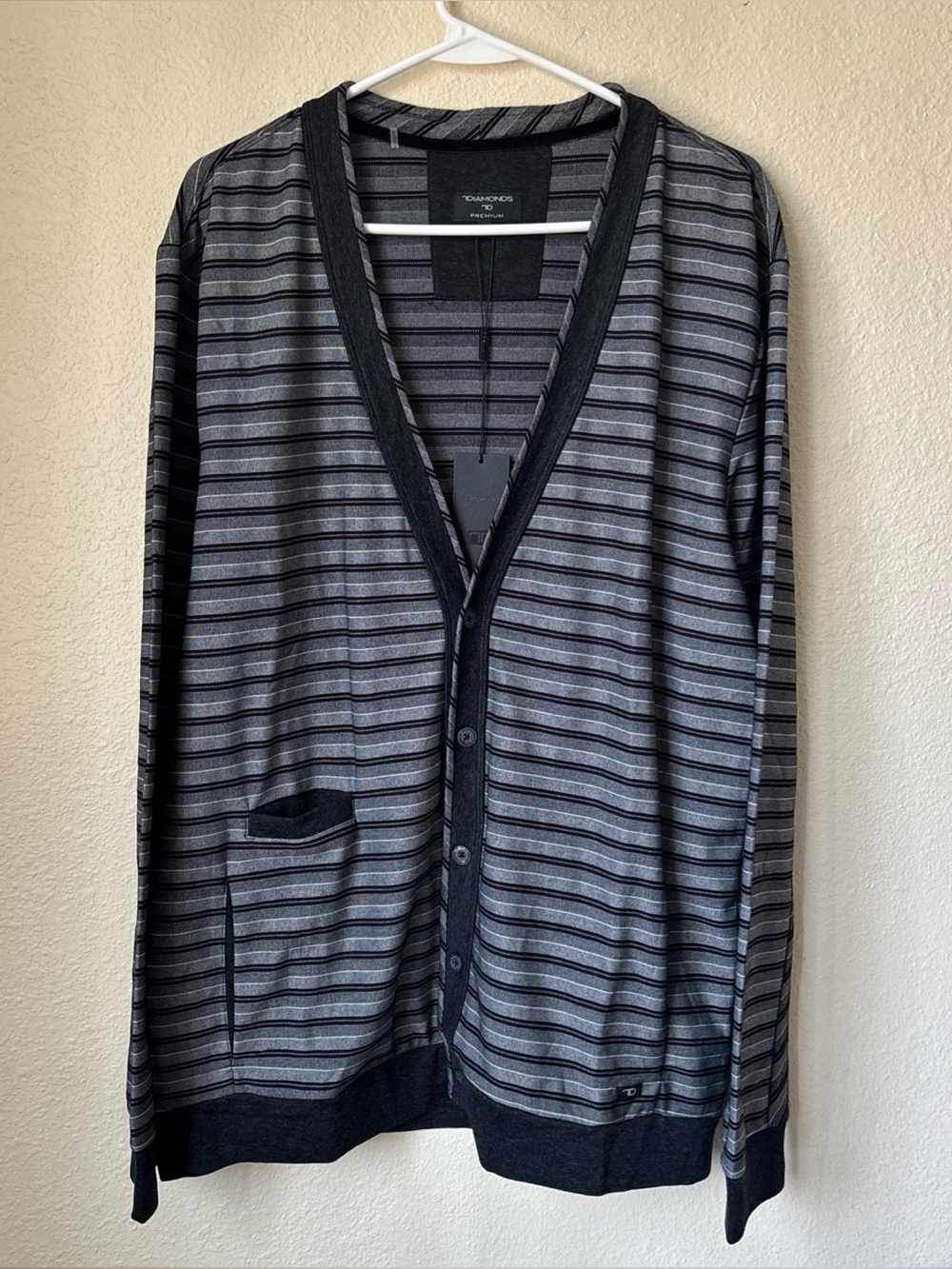 7 Diamonds Men's Legacy Black/Gray Striped Cardigan, XL, NWT